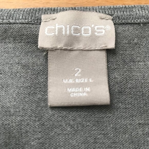 Chico's Gray Crew Neck Sweater with Button Sleeves - Picture 4 of 8
